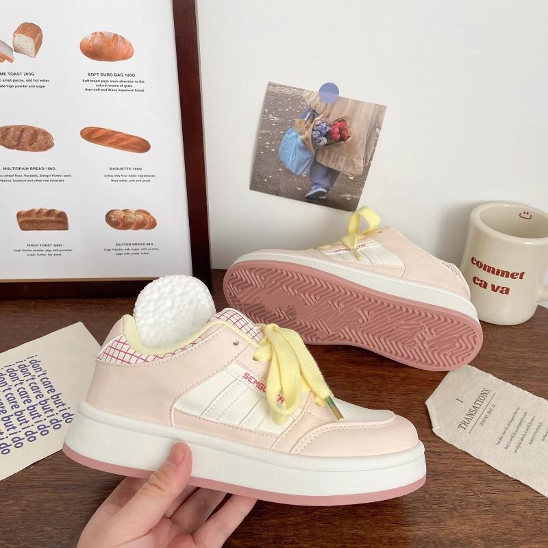 Pink thick baseplate shoes women's sports summer new niche design bread shoes students breathable white shoes