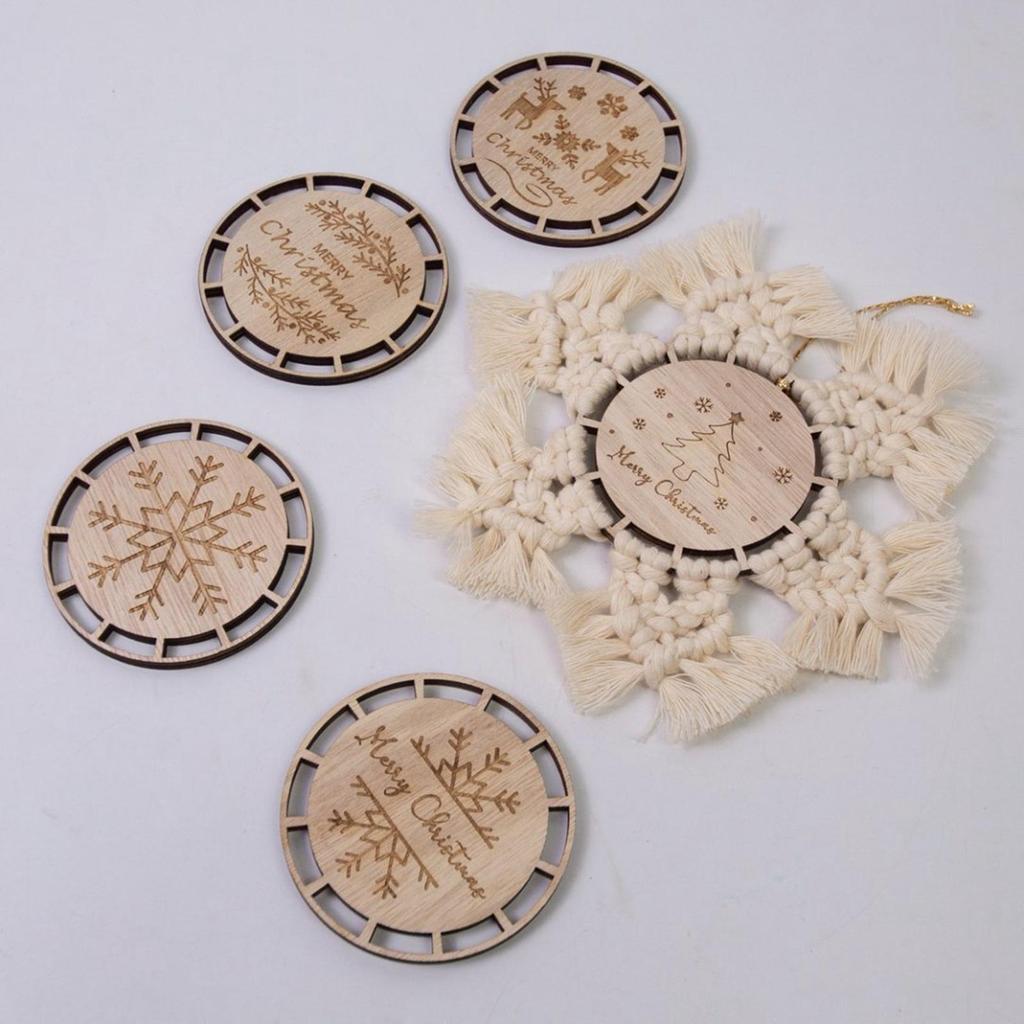 6 Pieces Christmas Macrame Ornaments Crafts Pendants Wooden Crafts for Wedding Boho Decor DIY Crafts Kids Crafts Christmas Tree