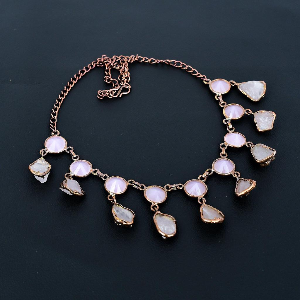 Rose Quartz Handmade Latest Design Jewelry Necklace, Copper Electroformed Gemstone Necklace, Gift For Mother