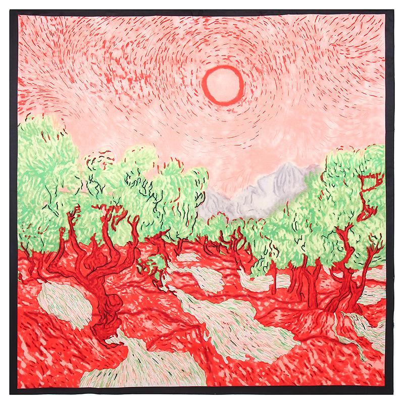 New Painting Style Female Luxury Square Scarf for Women Silk Satin Shawl Hijab Casual Soft Wrap Hair Band Ribbon Headband Turban