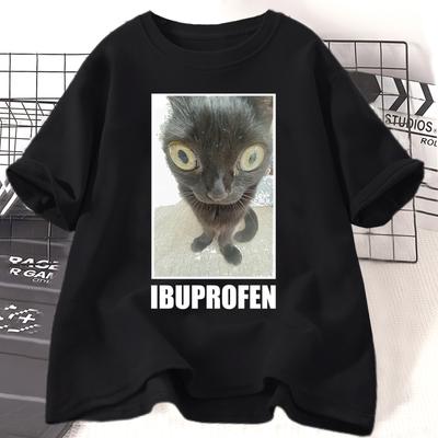 Zabawne Kot Ibuprofen Graficzne Koszulki Mężczyźni Kobiety Bawełniane T-shirty Odzież Kreatywność Krótki Rękaw Moda Codzienne Luźne Top Streetwear