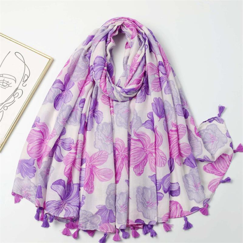 

Fashion Poppy Floral Tassel Viscose Scarf Lady Print Shawls And Wraps Beach Cover Pashmina Stole Bufandas Muslim Sjaal 180*90Cm