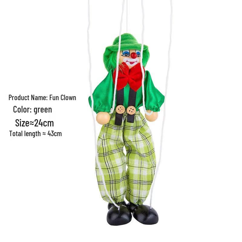 Colorful Handmade Wooden Clown String Puppet Toy for Parent-Child Interaction