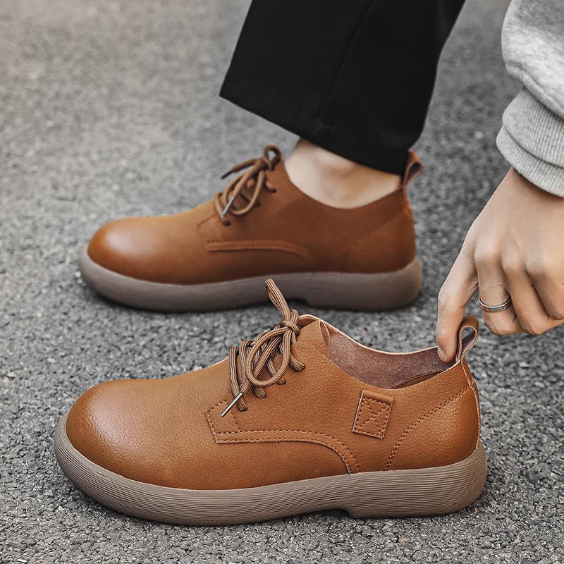 Fashion Men's Leather Casual Shoes Breathable Lace-Up Flats for Men Soft Lightweight Walking Shoes Comfortable Business Dress Sneakers