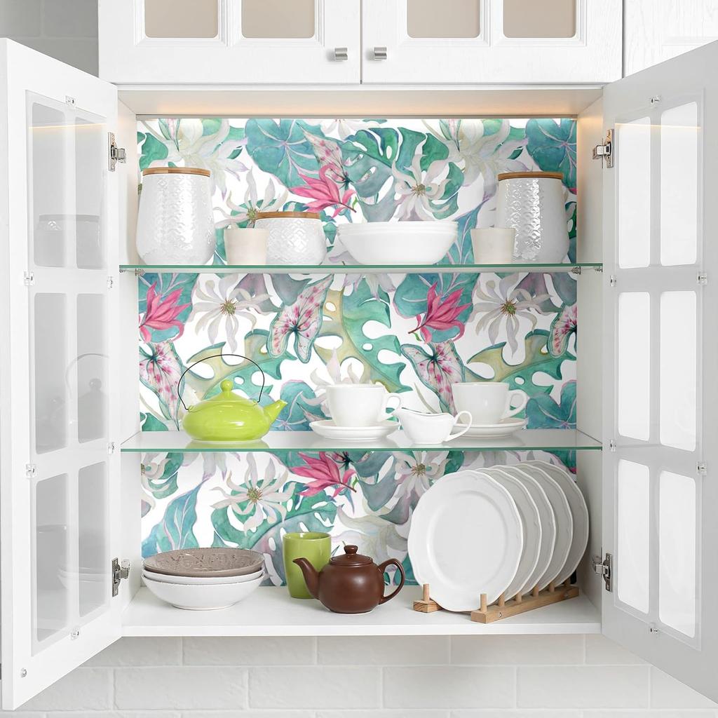 Blooming Wall DPYA26 Tropical Leaves and Flower In Elegant Color Match Peel and Stick Wallpaper Self-Adhesive Prepasted Wallpaper Wall Mural