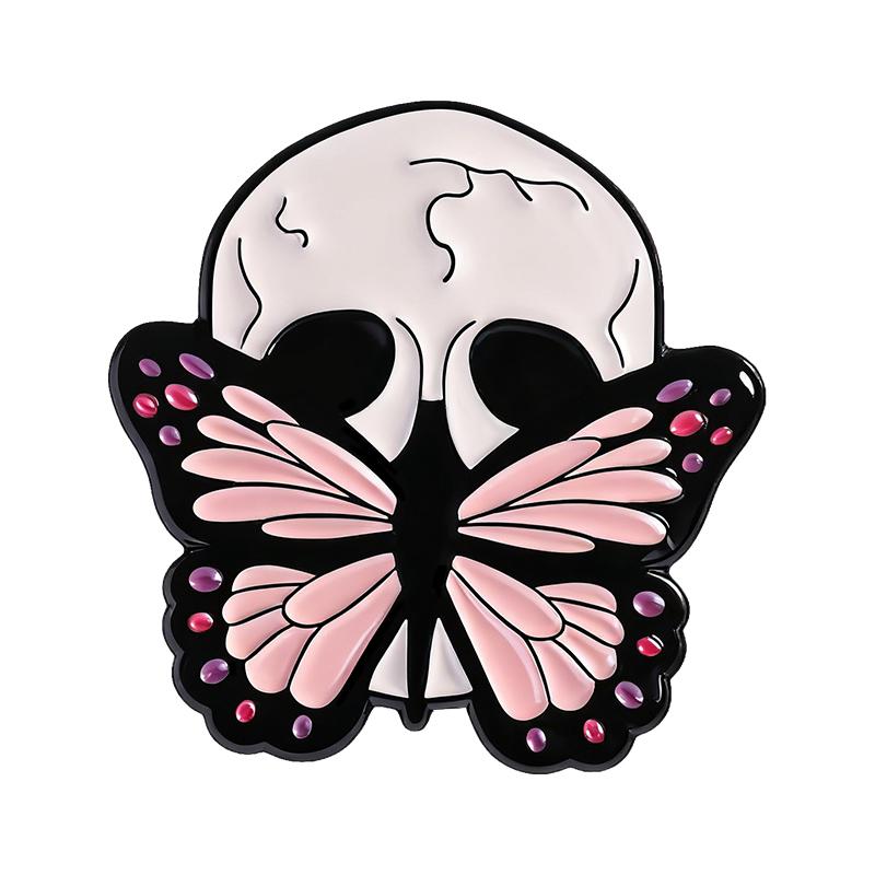 Butterfly Skeleton Skull Enamel Pins Custom Halloween Horror Brooches Lapel Badges Clothes Punk Jewelry Gift for Kids Friends