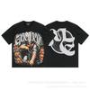 Unisex Vintage American Style Loose Fit Cotton Tee With Embellished Letter Print Round Neck Short Sleeve