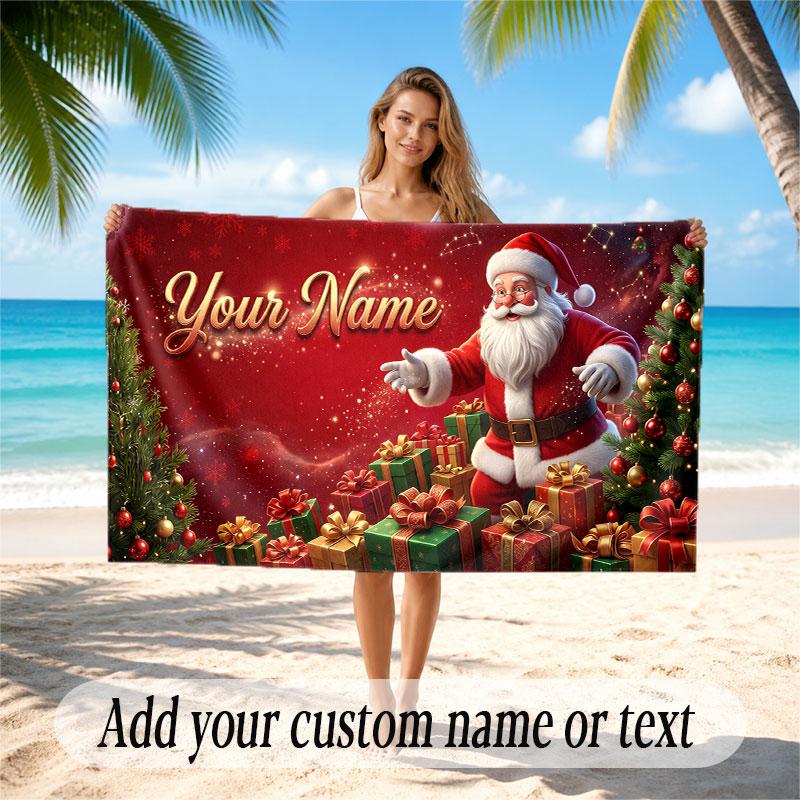 Christmas Winter Theme Soft Beach Towel Personalized Custom Name Text Towel Portable for Beach Pool Travel