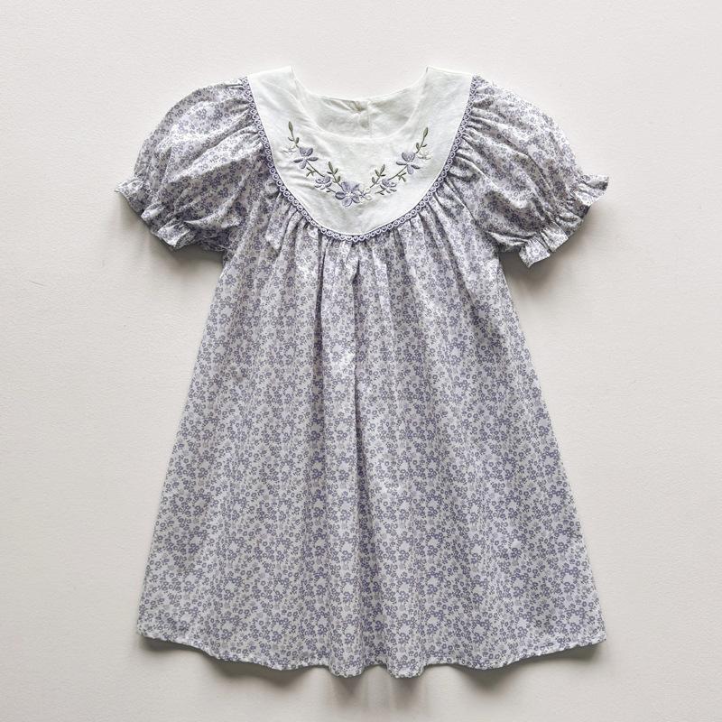 Sweet Girls Summer Puff Sleeve Lace Dress Floral Embroidery Short Sleeve Princess Party Dress For Kids