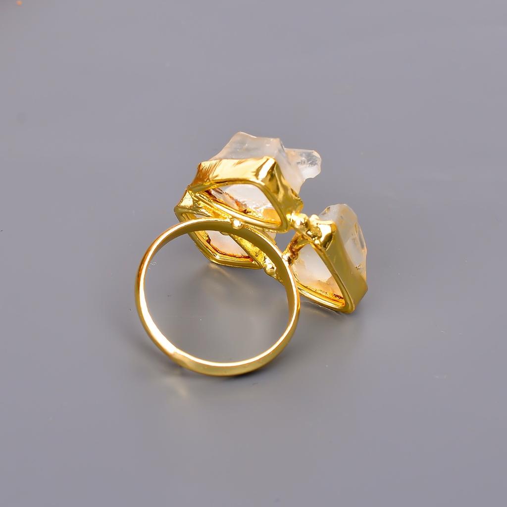 Citrine Gemstone Gold Plated Birthday Statement Boho Cocktail Electroformed Ring V-120