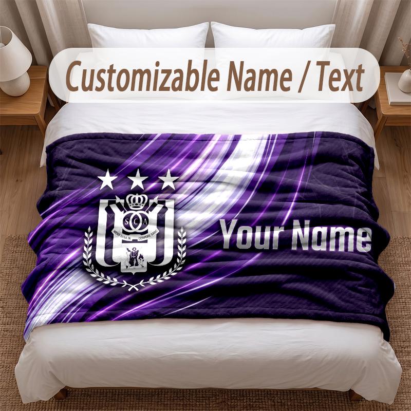 Anderlecht FC logo Printed Flannel Blanket Custom Name Text Soft Warm Throw For Bedroom Holiday Gift