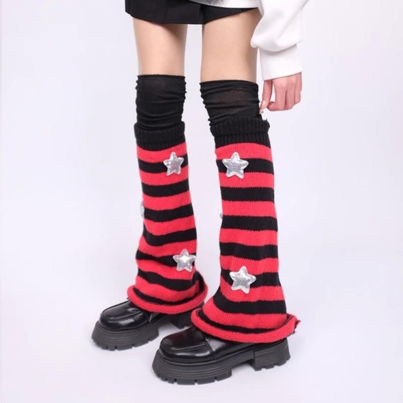 Polainas Punk para Mulheres Fofas Estrela Tricotadas Flare Longas para Botas com Meias Acima do Joelho Conjunto Roupa de Inverno Outono