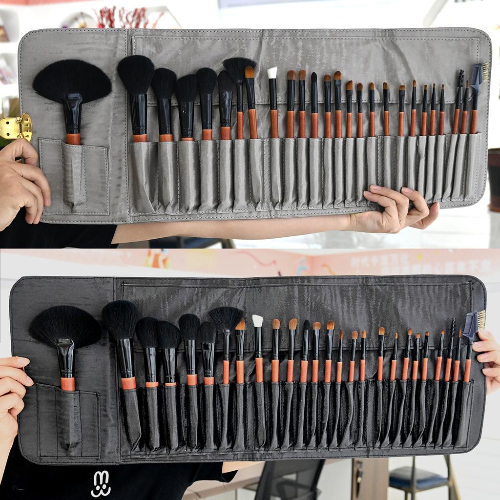 Um conjunto completo de 26 pincéis de maquiagem de pelo de animal, conjunto de maquiador profissional, pincel de contorno, pincel de sombra, pincel de beleza