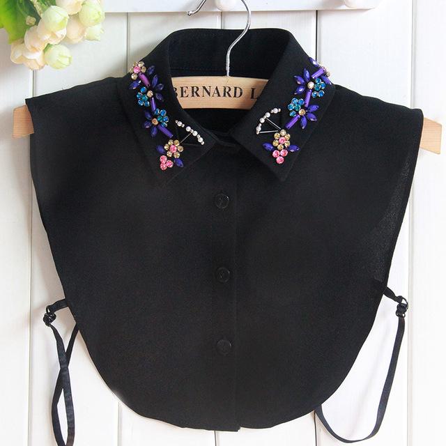 22 Styles White/Black Women Fake Collar Shinny Beaded Detachable Collars Half Shirt Blouse Sweater False Collars Female Faux Col