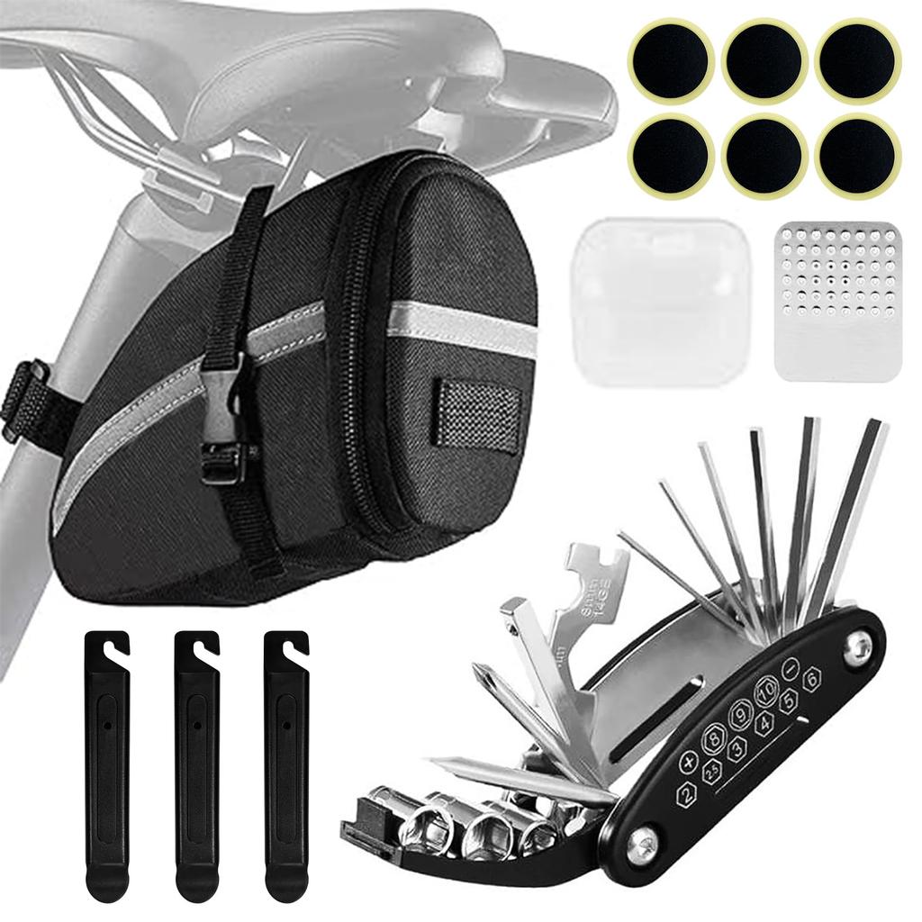 Kanoki Bicycle with Taillight Puncture Repair and Tire Easy To Compatible with Road and Mountain Bike Saddlebag/Frame Bag, Waterproof, 1.2L Capacity,