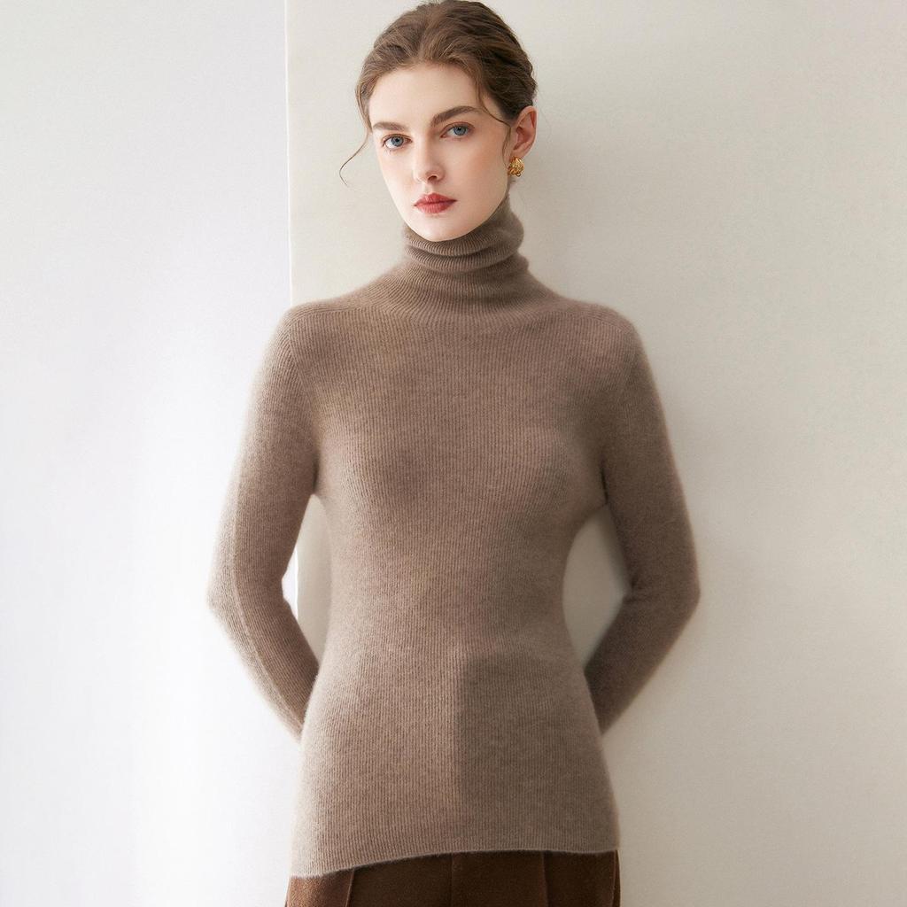 Women's Slim Fit High-Neck Pure Cashmere Sweater, Perfect for Autumn/Winter, Flattering Base Layer Knitwear by Consinee.