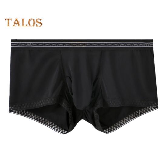 Men Boxer Underwear Elastic Waistband Mid-rise Ice Silk Ultra-thin Shorts Briefs Solid Color Separate Design Panties