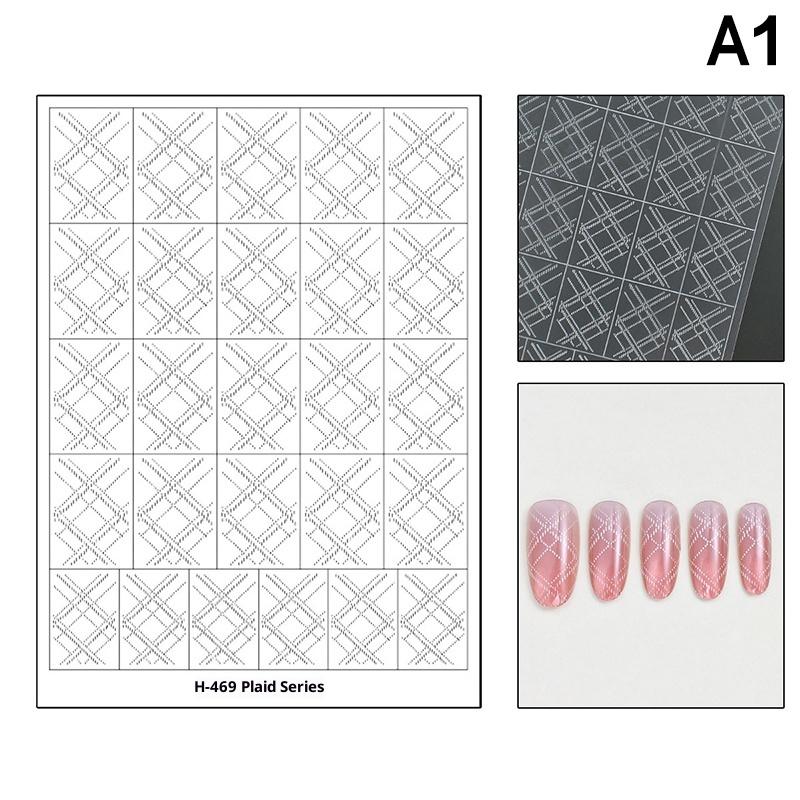 

French Stripe Rhombus Hollow Out Nail Art Stickers Template Stamp Manicure Decals Nail Charm Decoration DIY