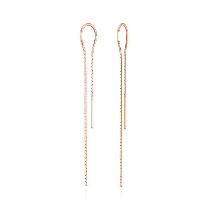 

14K Gold Drop Long Chain Dressy PG Earrings BE01009 Pink Gold