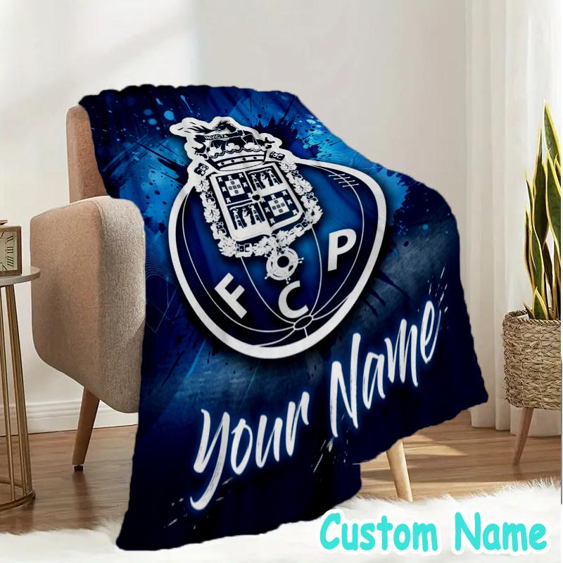 Custom Name Fc Porto Crest Design Throw Blanket - Perfect for Couch, Bed, Office, and outdoor Travel - Ideal Gift for Christmas & Holidays