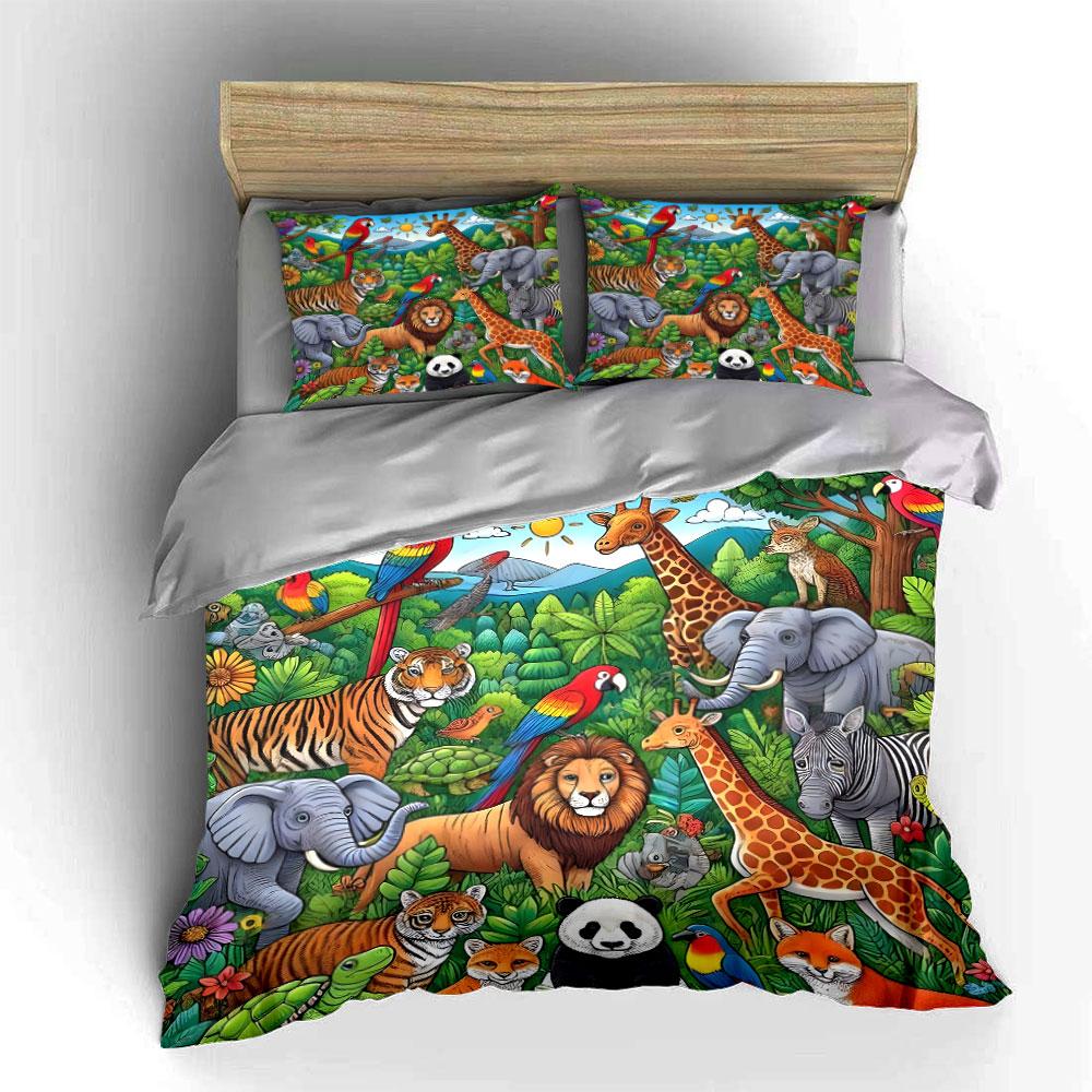 "Wildlife-Themed Jungle Decoration Set" Kid's and Adults' Bedroom Decor, Exquisite Three-piece Bedding Set Gift