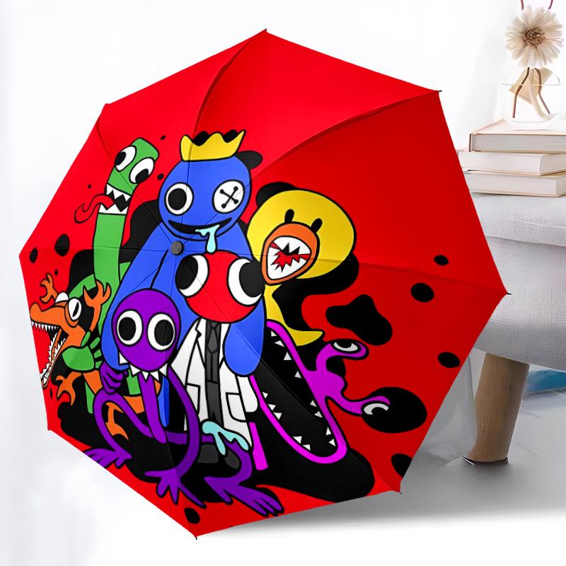 Rainbow Friends3 Print Automatic Umbrella, 8 Rib Iron Frame, Plastic Handle, Suitable for Outdoor Travel &Daily , Ideal Gift