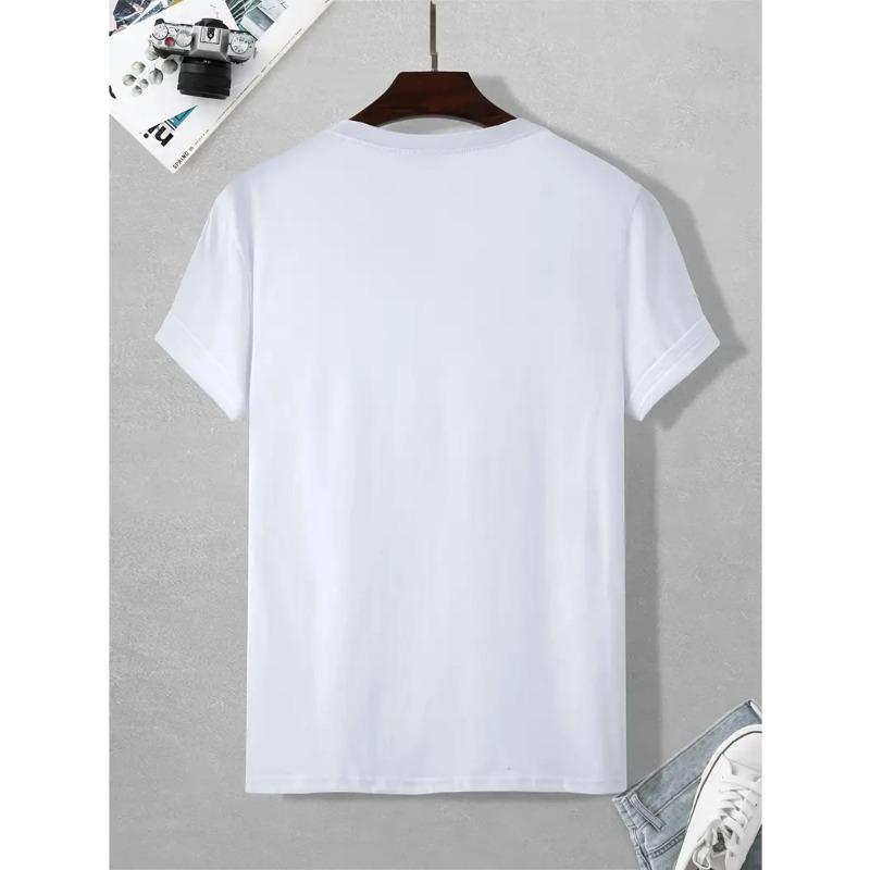 European Size Flag & Letter Print, Men's Crew Neck Short Sleeve Tee Fashion Regular Fit T-Shirt, Casual Comfy Breathable Top For Spring Summer