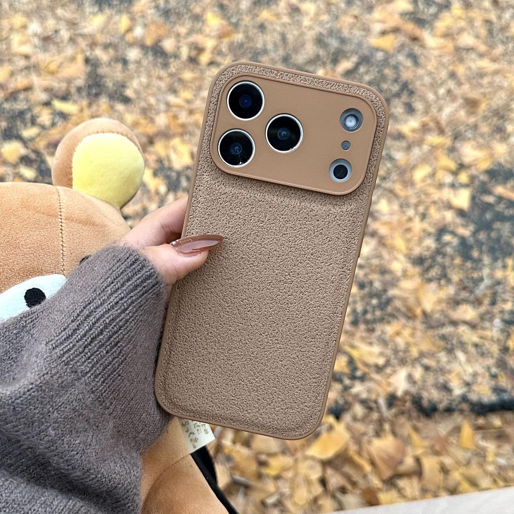 Niche style retro solid color leather pattern for iPhone17Pro max Apple 16 mobile phone case 14/15 advanced sense