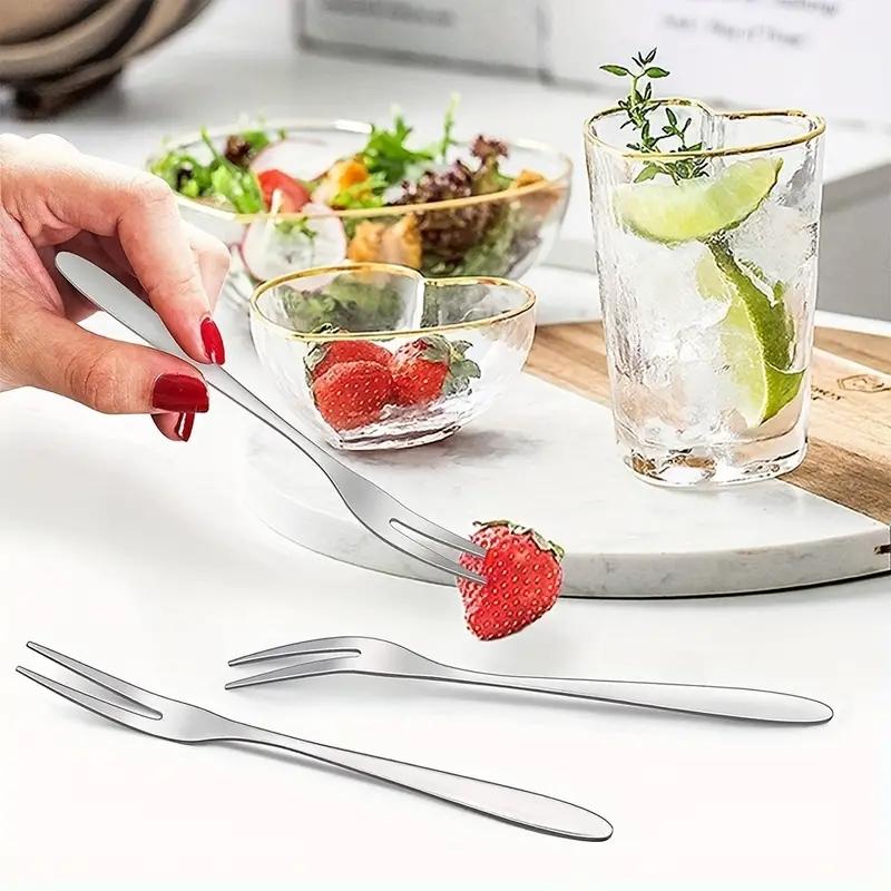 10 Pcs Stainless Steel Two-tine Fork Fruit Fork Set Tableware Multiple Use Snack Cake Dessert Forks Cafeteria Home Flatware