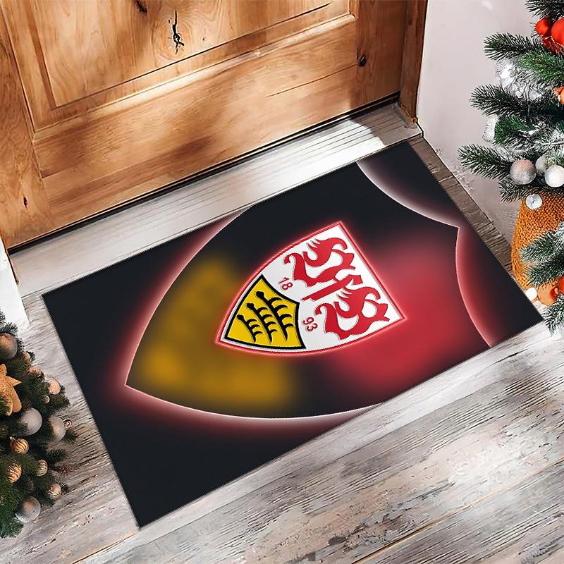 VfB Stuttgart Football Print Crystal Velvet Rug, Comfortable Water Absorbent Non Slip Indoor Floor Carpet