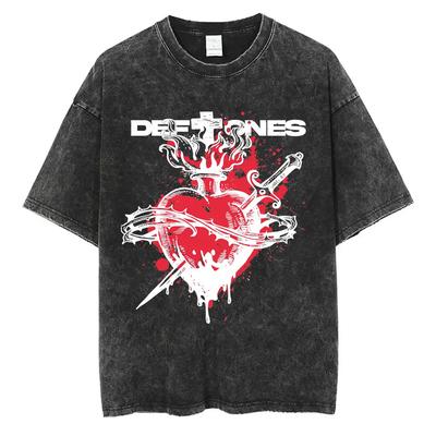 Camiseta gráfica Vintage Rock and Rolls Deftones Gato para Hombre y Mujer Retro Hip-Hop Manga Corta Ropa de Calle