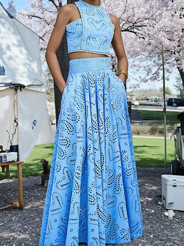 Women's Casual Fashion Sleeveless Pocket Long Dress One-Piece Set Outfit