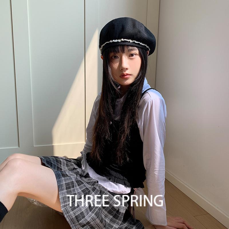 Autumn And Winter New Korean Style Lace Beret Women'S Daily Commuting Fashion All-Match Large Head Circumference Painter Hat