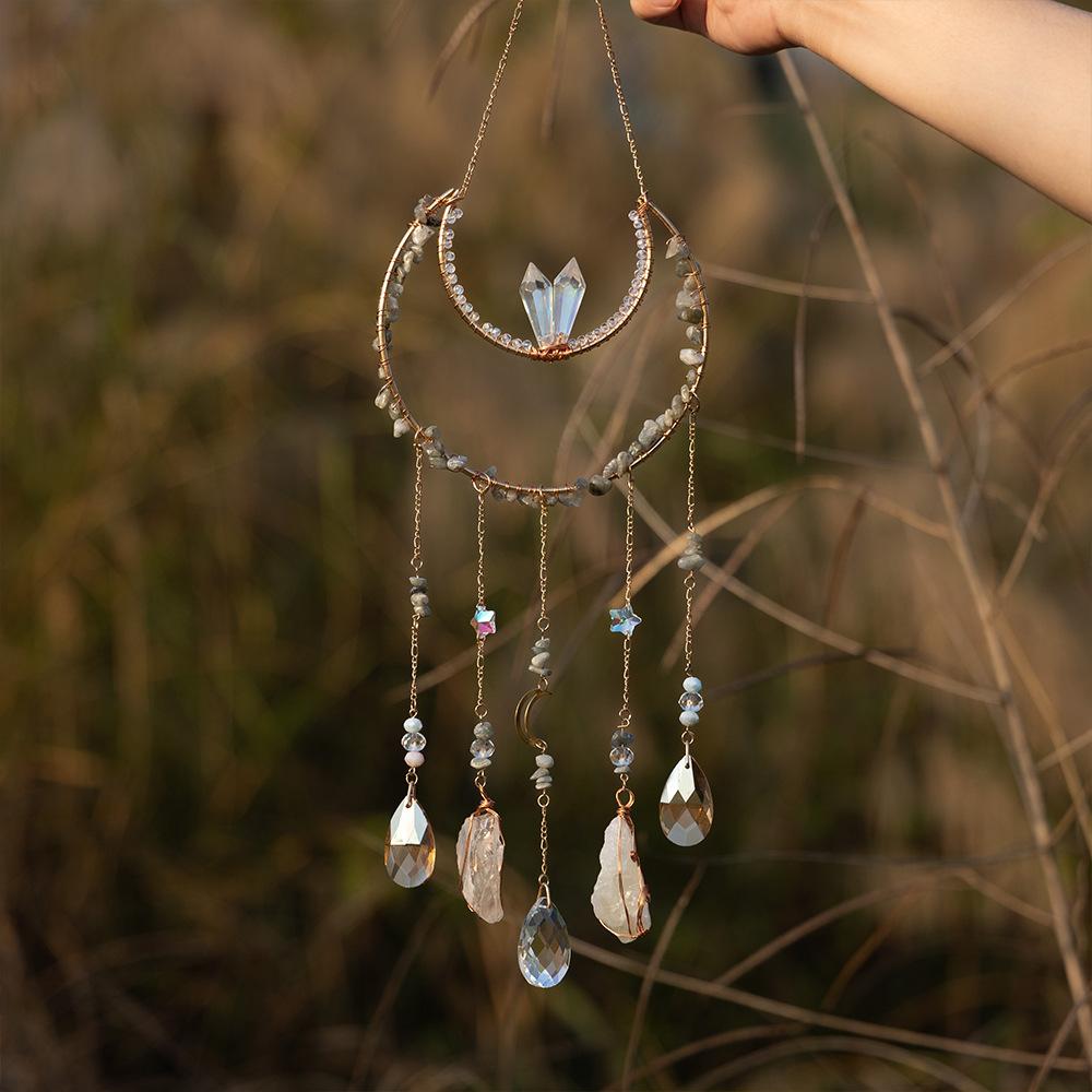 Elegant Natural Stone Dream Catcher Tree of Life Sun Catcher Wind Chime Home Decor Hanging Pendant Ornament
