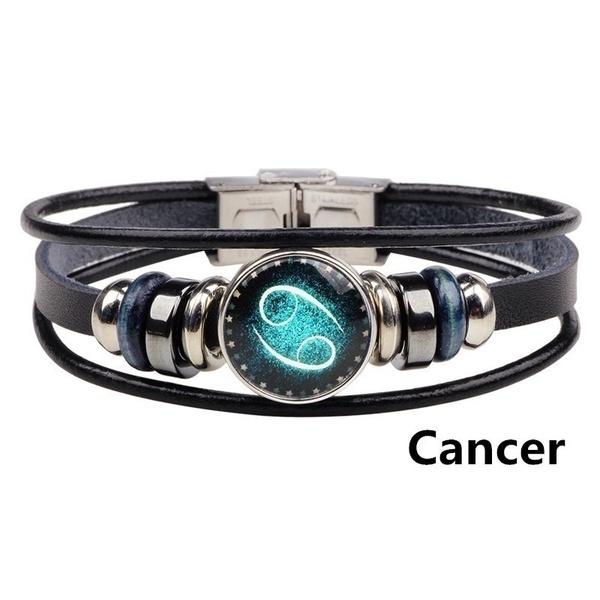Vintage 12 Constellation Starry Leather Bracelet Multilayer Wrap Leather Bangle Birthday Gift