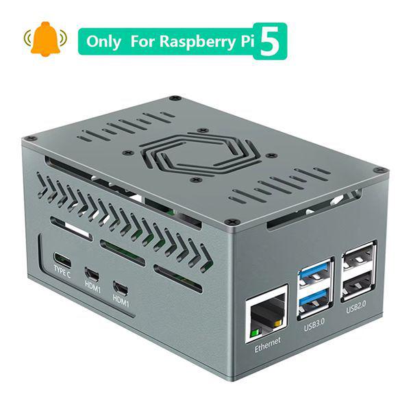 Raspberry Pi 5 Aluminum Alloy Case with Pure Copper, Color: As Shown, Material: Aluminum Alloy.