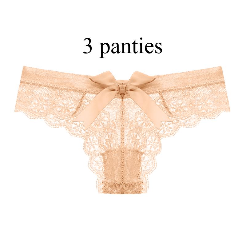 3 Pcs/Lot Women's Lace Bow Thongs Sexy Low Waist Panties Underpants