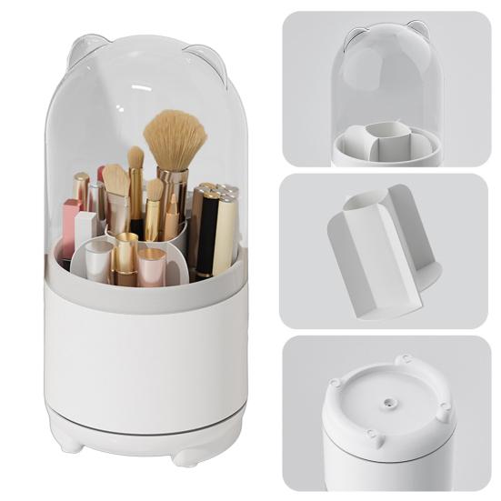 Makeup Brush Holder with Clear Lid 360-Degree Rotating Cosmetic Organizer Dust-proof Makeup Pen Organizer for Vanity Bathroom Desktop