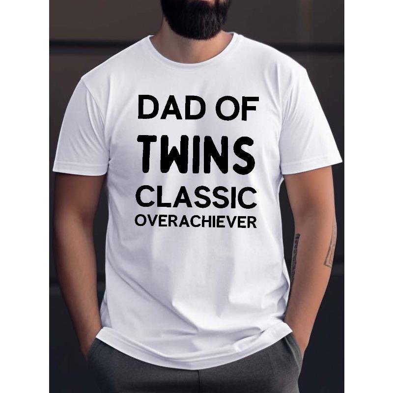 European sizes Of Twins Classic Overachiever Letter Print Men's Short Sleeve T-shirts, Comfy Casual Breathable Tops For Men's Fitness Training