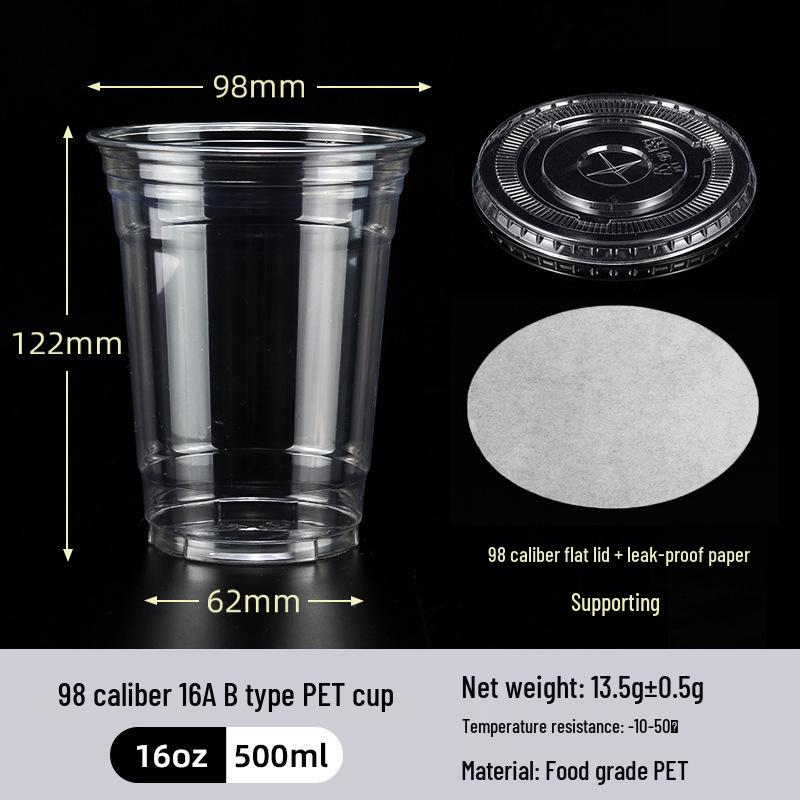 Disposable PET Plastic Cup with Lid - 98mm Caliber for Milk Tea, Coffee, Lemon Tea, or Iced Drinks