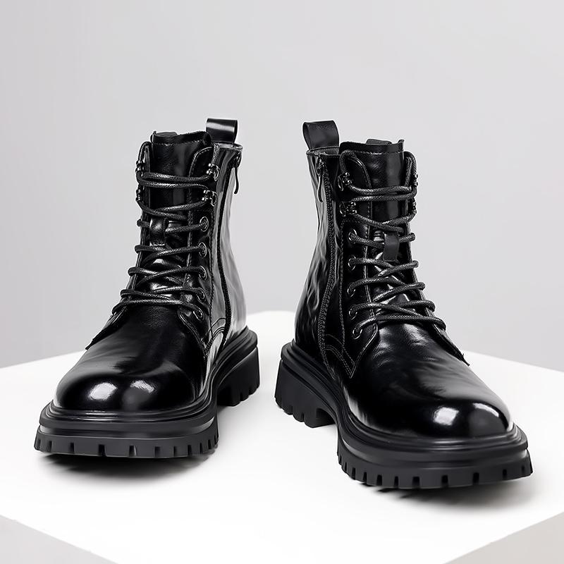 Fashion New Genuine Leather Mens Motorcycle Boots Fashion Casual High Top Shoes High Quality Male Biker Boot Warm Plush Fur Winter Botas