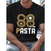 European Size Men's Plus Size Summer T-Shirt - Hockey 88 PASTA Graphic Print, Short Sleeve Casual Tee for Big & Tall Guys, PLUS SIZE