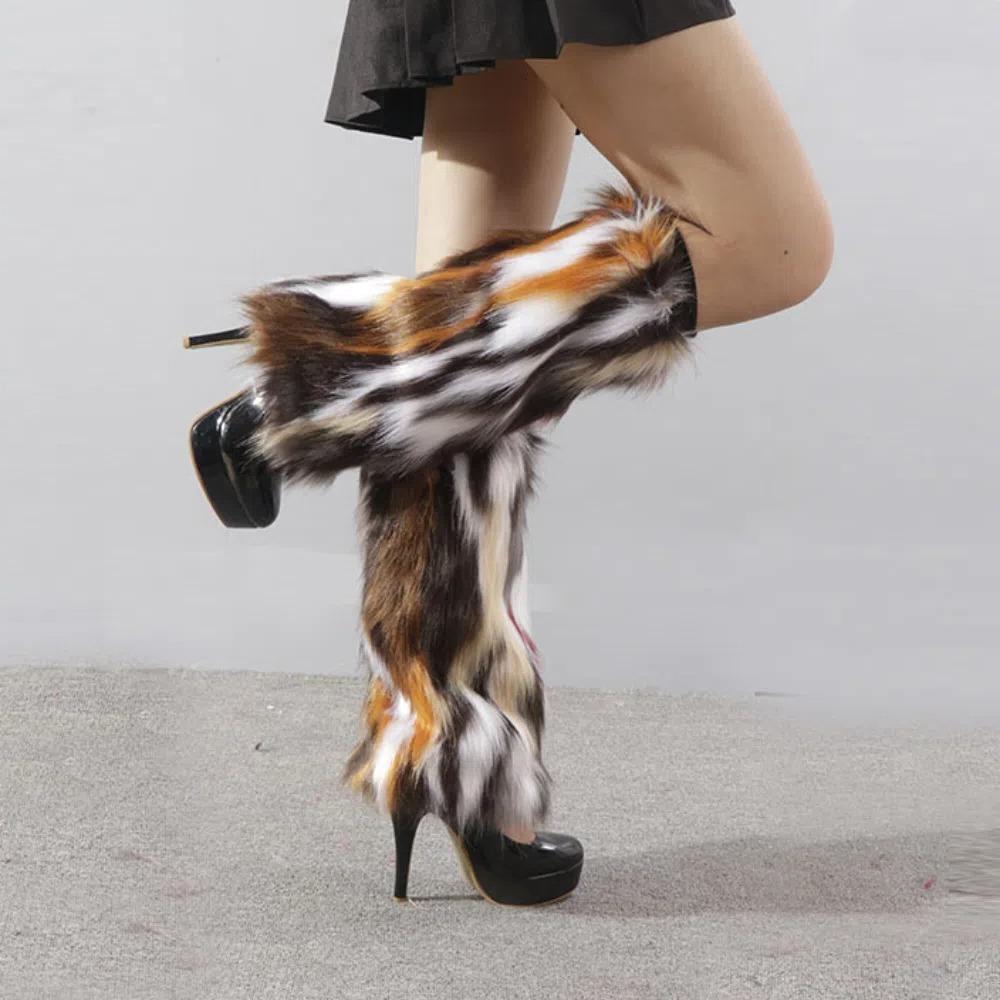 Faux Fur Furry Leg Warmers Sweet Thicken Warm Leg Cover Fashion Long Tube Stockings  Spicy Girls