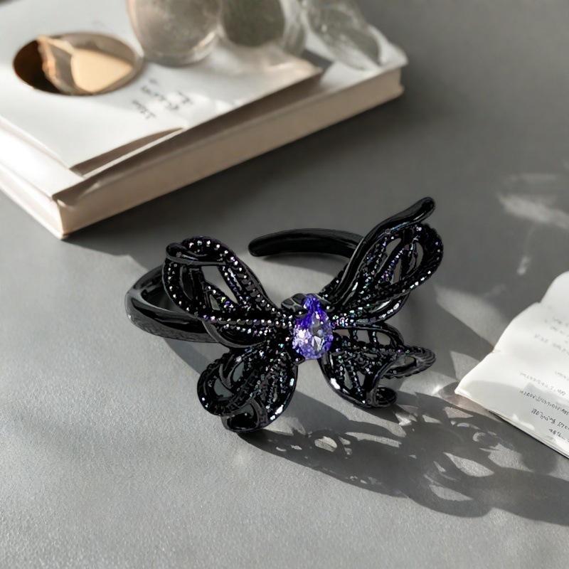 Панк Темный Стиль Фиолетовый Бриллиант Циркон Бабочка Составное Открытое Кольцо для Женщин Adjustable