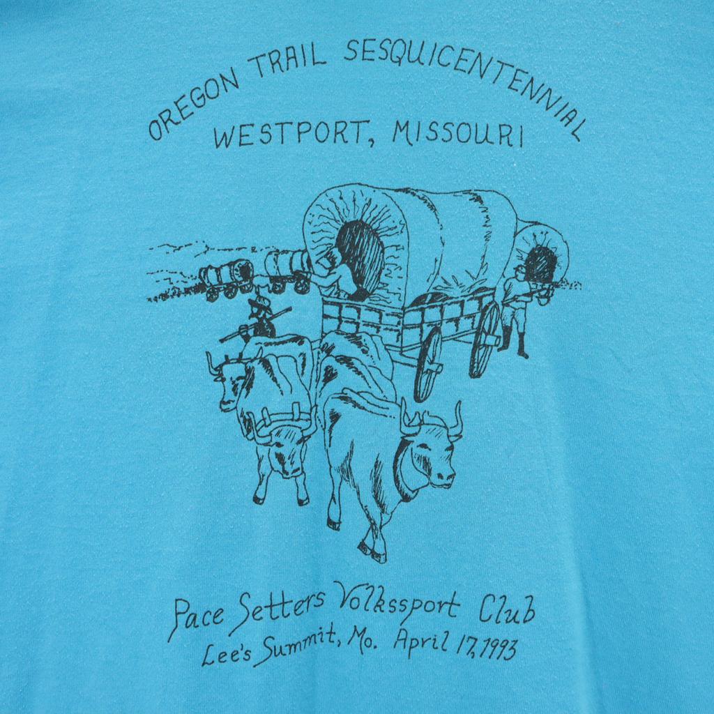 FRUIT OF THE LOOM BEST 90s Made in USA Old Oregon Trail 150th Anniversary Short sleeve T-shirt Men's Used