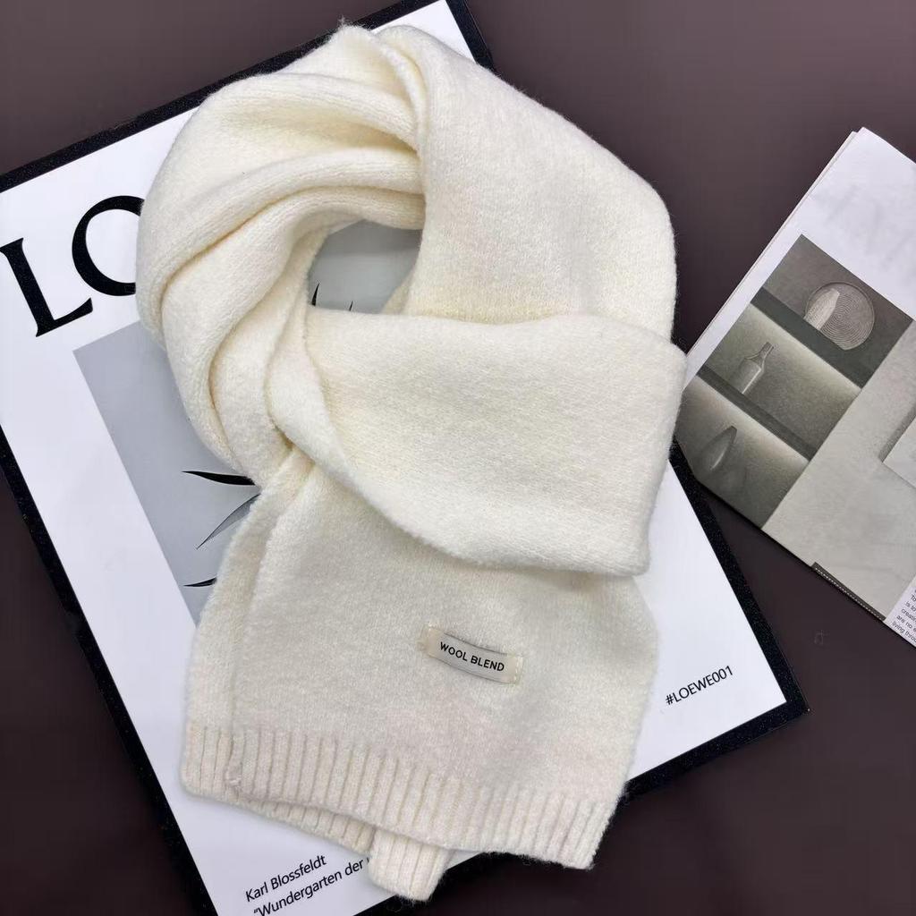 Damski dzianinowy szalik z mieszanki wełny - Jednolity kolor, Jesień/Zima, Styl koreański, Ciepła i wygodna ochrona szyi