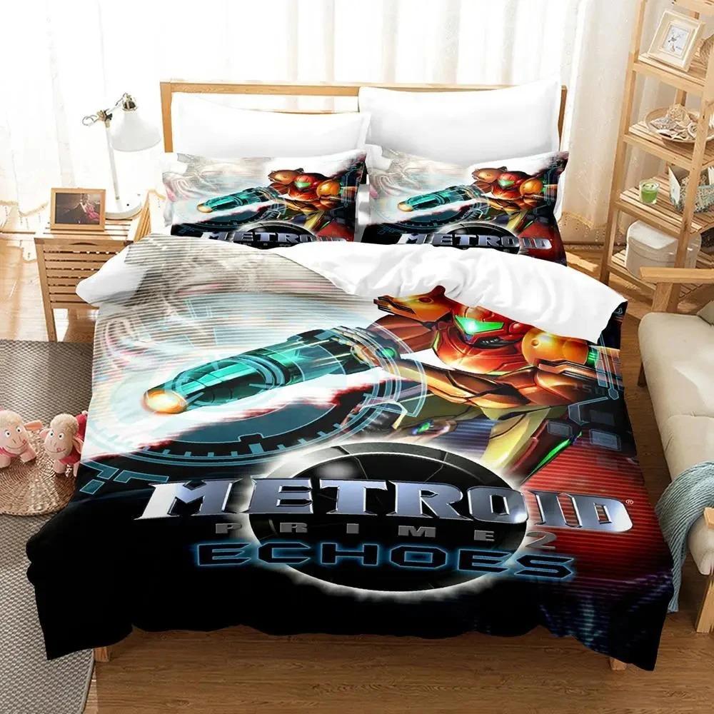 Metroid Prime Corruption Bedding Set Boys Girls Twin Queen Size Duvet Cover Pillowcase Bed Kids Adult Fashion Home Textileextile