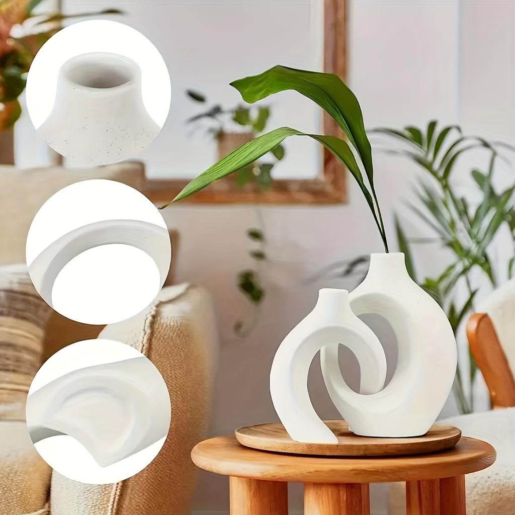Hul Keramisk Vasesett på 2, Kosete Rund Boho Smultring Moderne Vase Nordisk Minimalistisk Dekorativ Vase for Moderne Trendy Hjem Bord Midtpunkt Dekor