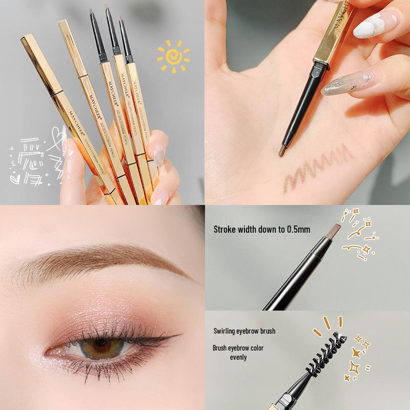 Little Gold Bar Double-Ended Eyebrow Pencil: Ultra-Fine, Waterproof, Sweatproof, Long-Lasting, No Smudge, Natural Misty Finish