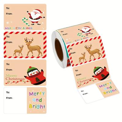 200/500pcs Christmas Gift Labels - Self-Adhesive Writable Labels with Santa,Reindeer,Merry Christmas Text - Holiday Decorations